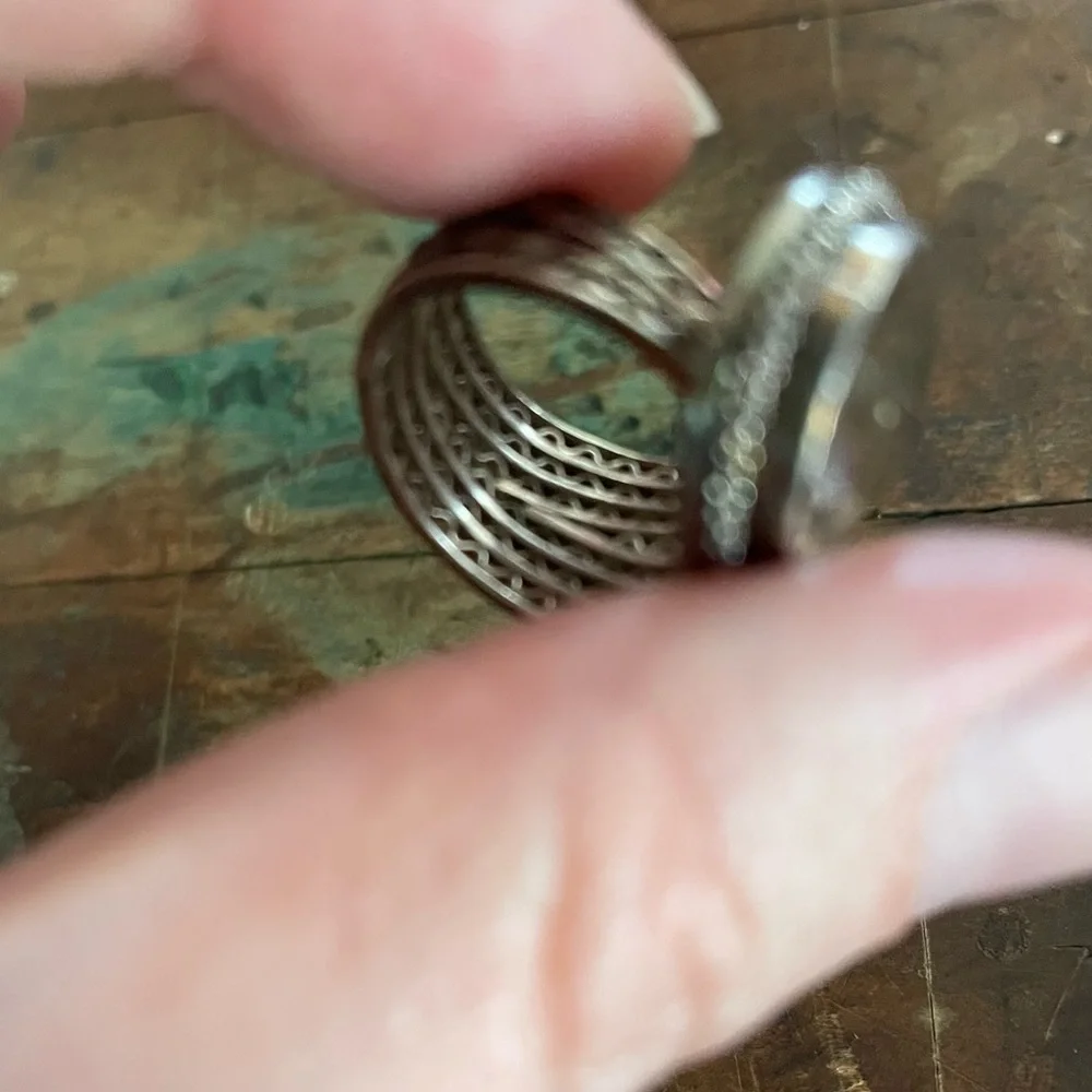 Vintage deco ring silver mesh with smoky quartz stone